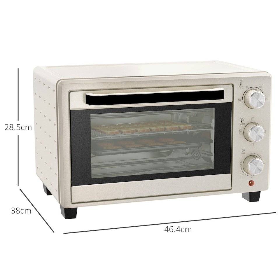 image 1 of HOMCOM Mini Oven 21L Electric Grill w/ Adjustable Temp Timer 1400W, Cream