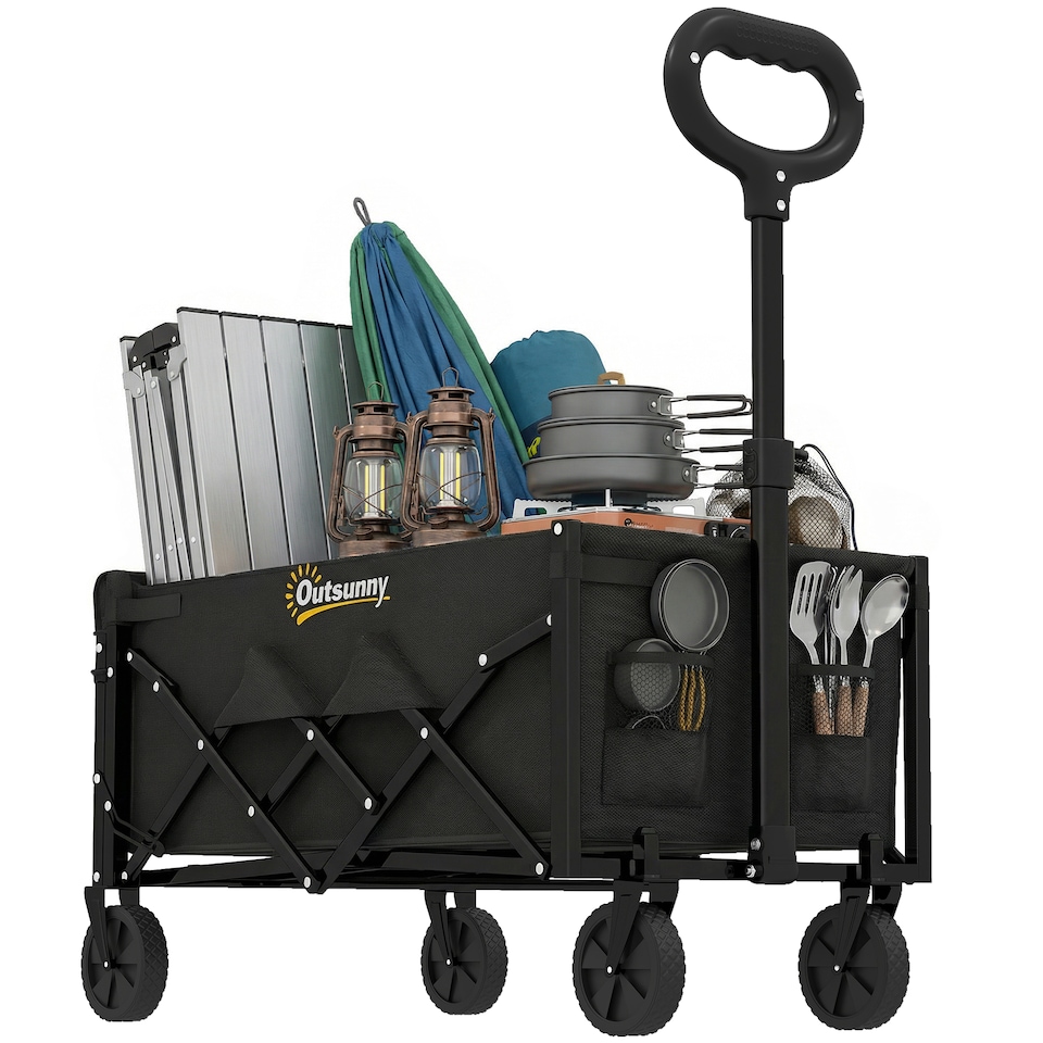 image 1 of Outsunny 60L Festival Trolley on Wheels, Collapsible Wagon Cart | Black | Black | 71 x 45 x 86 cm