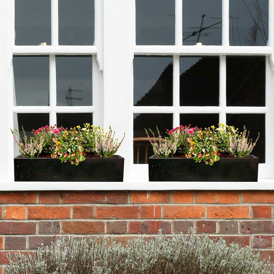image 1 of Window Box Light Concrete Black Terazzo Garden Planter L40 W17 H17.5 cm, 16 ltrs Cap.
