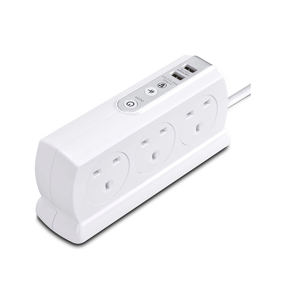 image 1 of Masterplug 6 Socket Surge Protected Extension Lead 2 Metre with USB Ports Switched Power Strip White