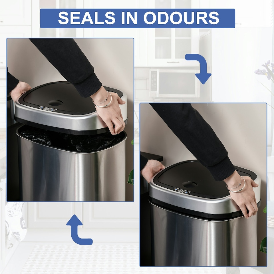 image 1 of HOMCOM Sensor Dustbin Touchless Trash Can Automatic Stainless Steel 48L Silver | 58L