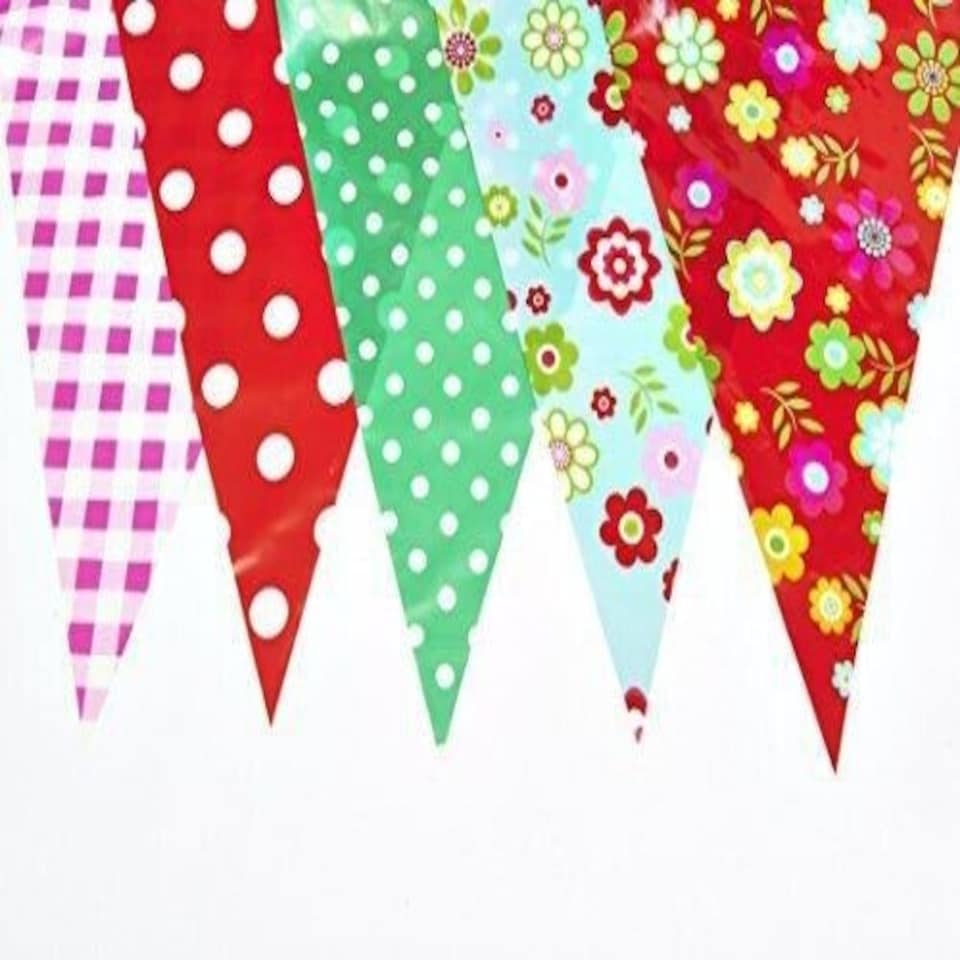 image 1 of Red and Green Shabby Chic Vintage Print Party Bunting 10m with 20 Pennants
