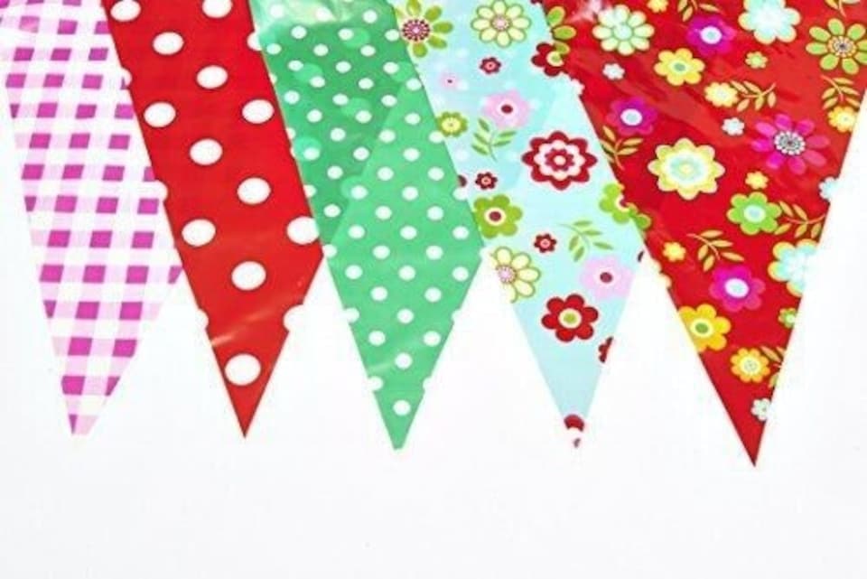 image 1 of Red and Green Shabby Chic Vintage Print Party Bunting 10m with 20 Pennants