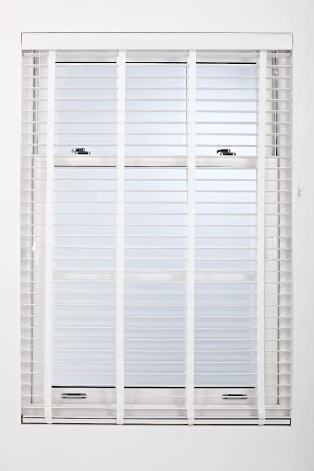 image 1 of Faux Wood Venetian Blind with Tape 50cm Wide x 150cm Drop | 50mm Slat | White | White
