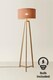 image 4 of ValueLights Lottie Natural Wood Tripod Floor Lamp Orange Check Bamboo Shade and Bulb