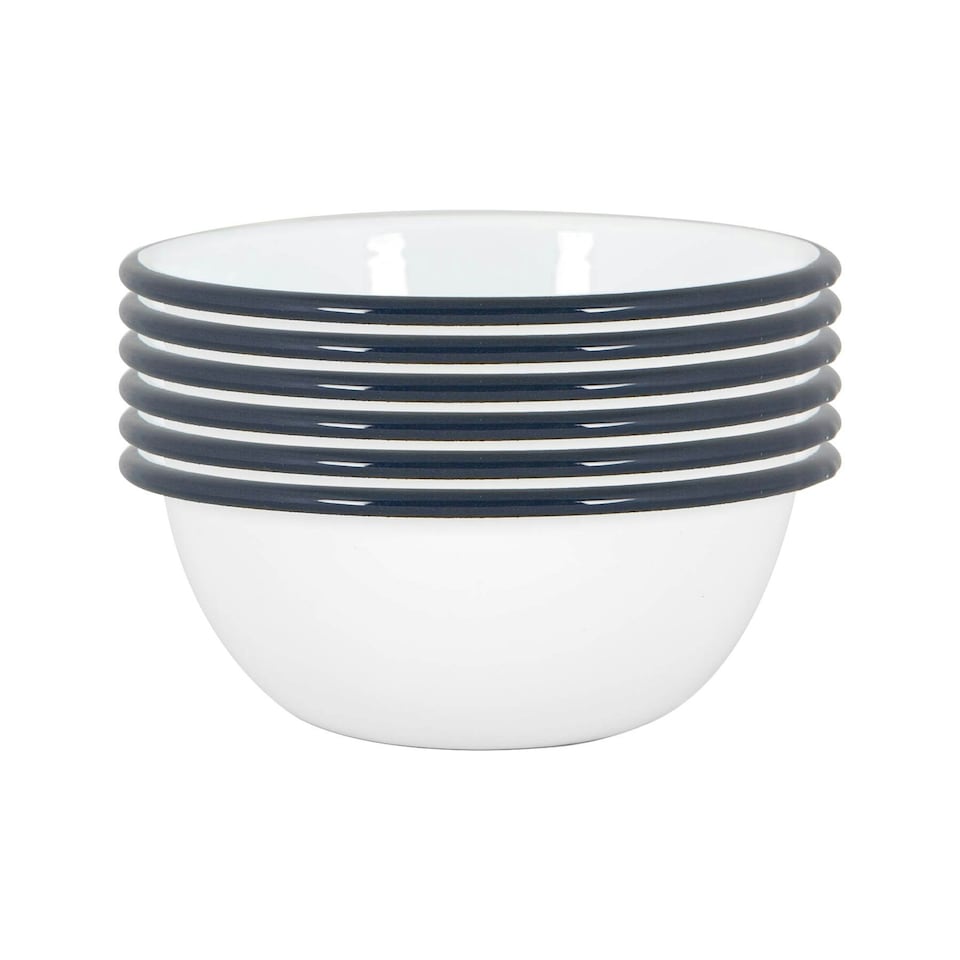 image 1 of Argon Tableware White Enamel Bowls - 16cm - Navy - Pack of 6 Blue