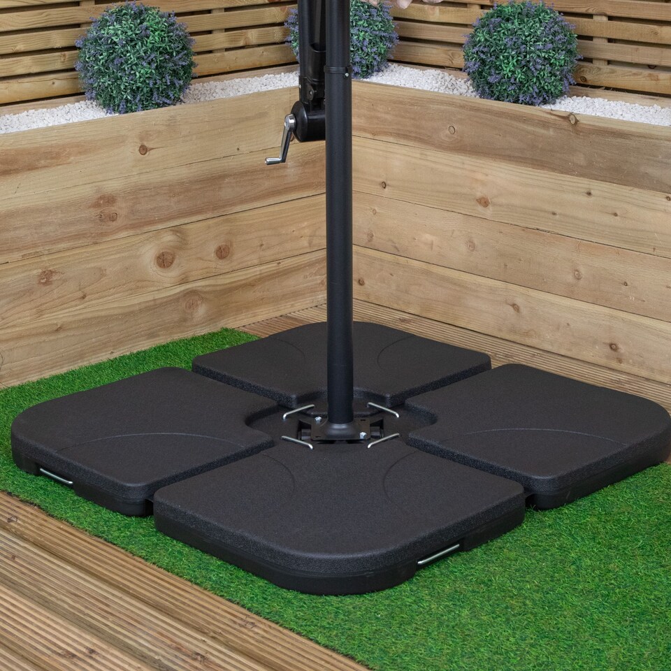 image 1 of 3m Cantilever Banana Blue Parasol. Crank Handle & Parasol Base Weights