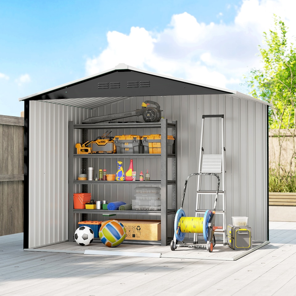 image 1 of Outsunny 8 x 6ft Metal Garden Storage Shed with Double Door, Dark Grey