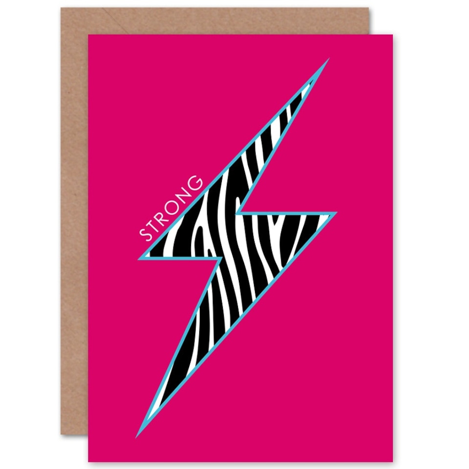 image 1 of Pink Strong Inspirational Motivational Zebra Quote Card