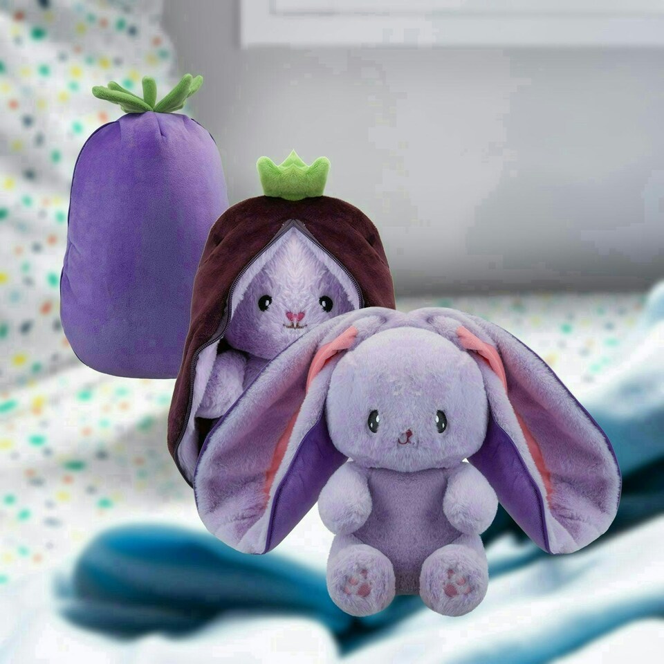 image 1 of Bunny Aubergine Soft Toy Folding Plush Cute Cuddly Fluffy Rabbit 35cm Aubergine