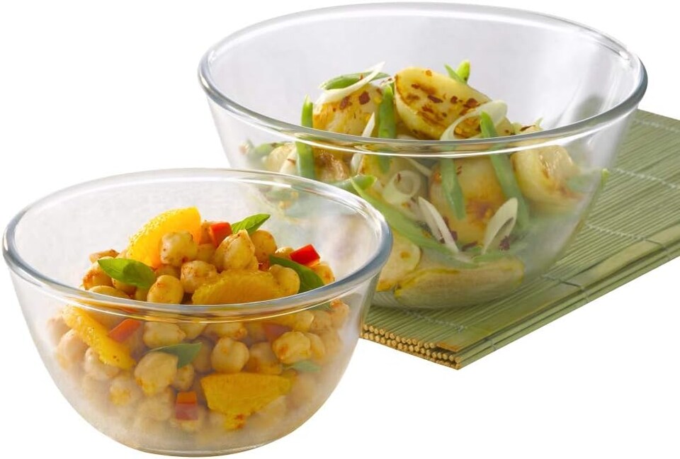 image 1 of Borosil Glass Mixing & Serving Bowls, Oven & Microwave Safe Bowls, Set of 2 ( 1.3L and 1.7L), Borosilicate Glass, Clear