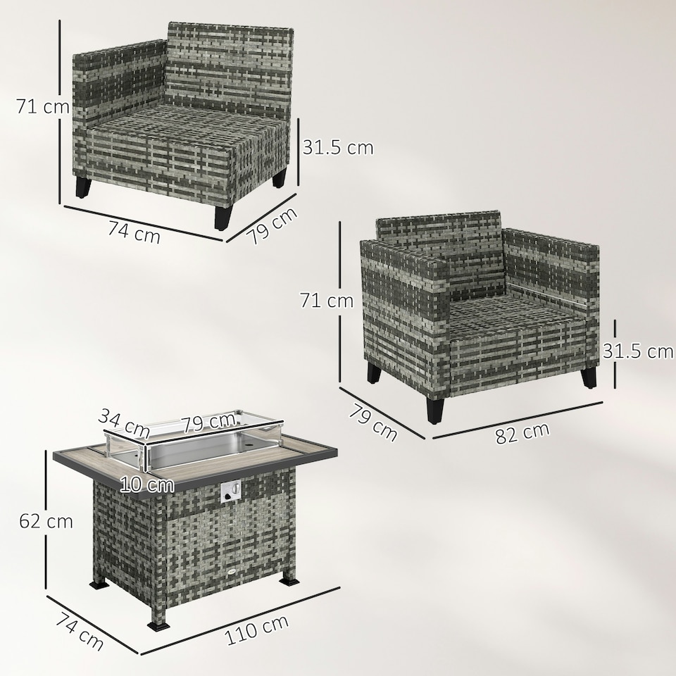 image 1 of Outsunny 5 PCs Rattan Garden Furniture Set with Gas Fire Pit Table, Brown