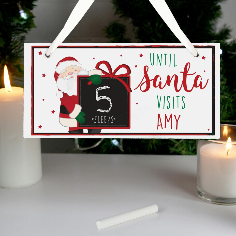 image 1 of Personalised Santa Christmas Chalk Countdown Wooden Block