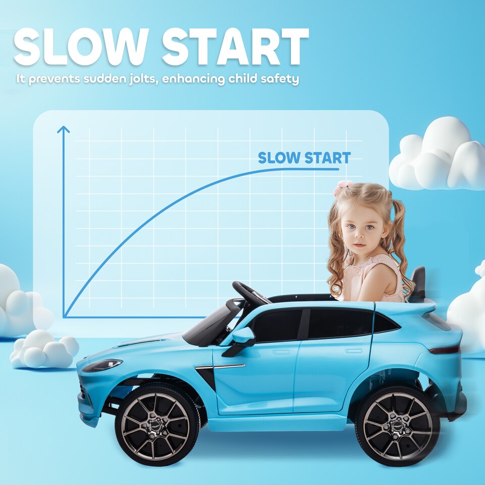 image 1 of AIYAPLAY 12V Kids Electric Car, Aston Martin DBX Licensed Kids Ride on Car with Remote Control, 4 Suspension Wheels, LED Lights, Music, Horn, Slow Start, for Ages 3-6 Years, Blue
