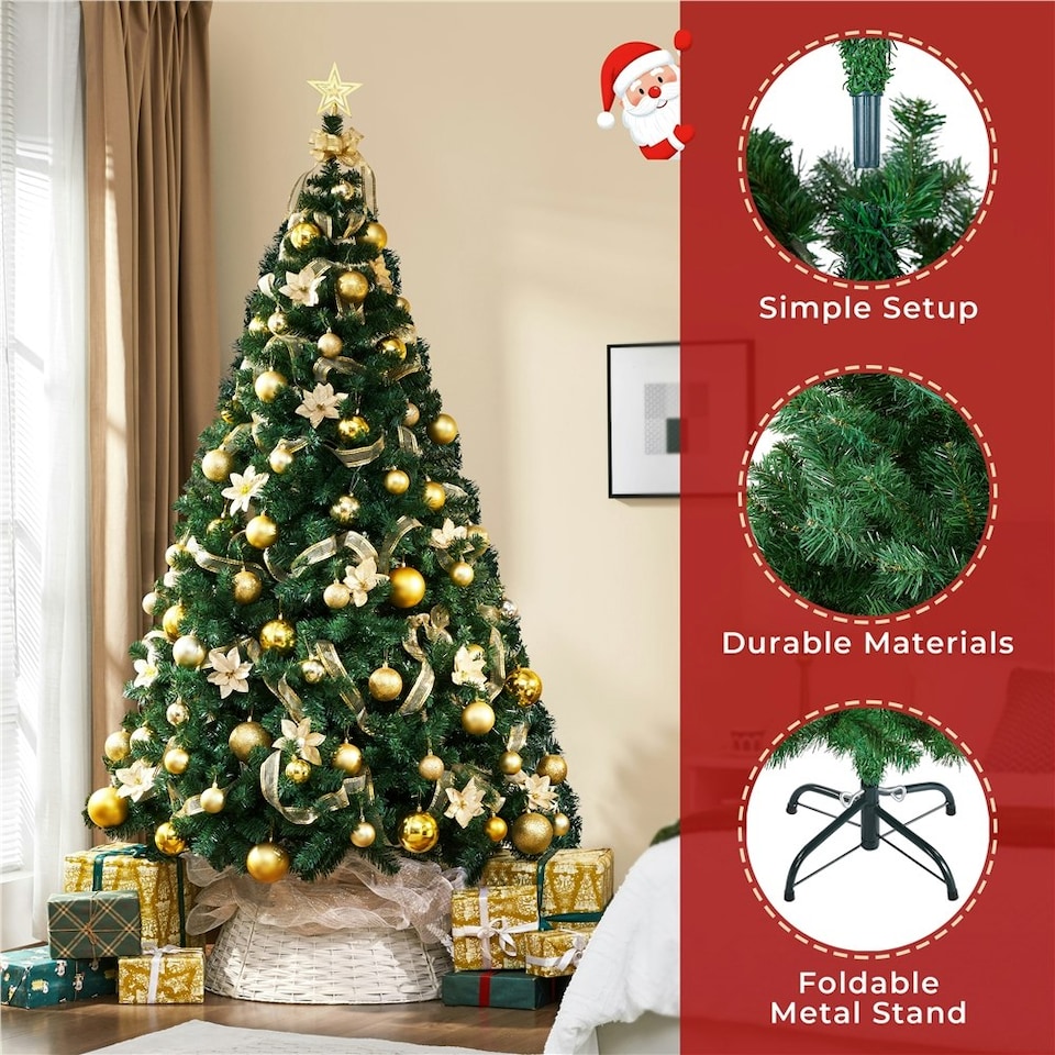 image 1 of Yaheetch 214 cm Tall Artificial Christmas Tree with Foldable Stand