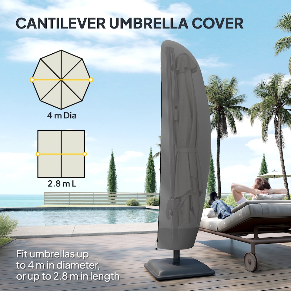 image 1 of Outsunny Parasol Cover, Patio Cantilever Cover, Banana Umbrella Cover Black | Black | Black | Φ56 x 220 cm | 1