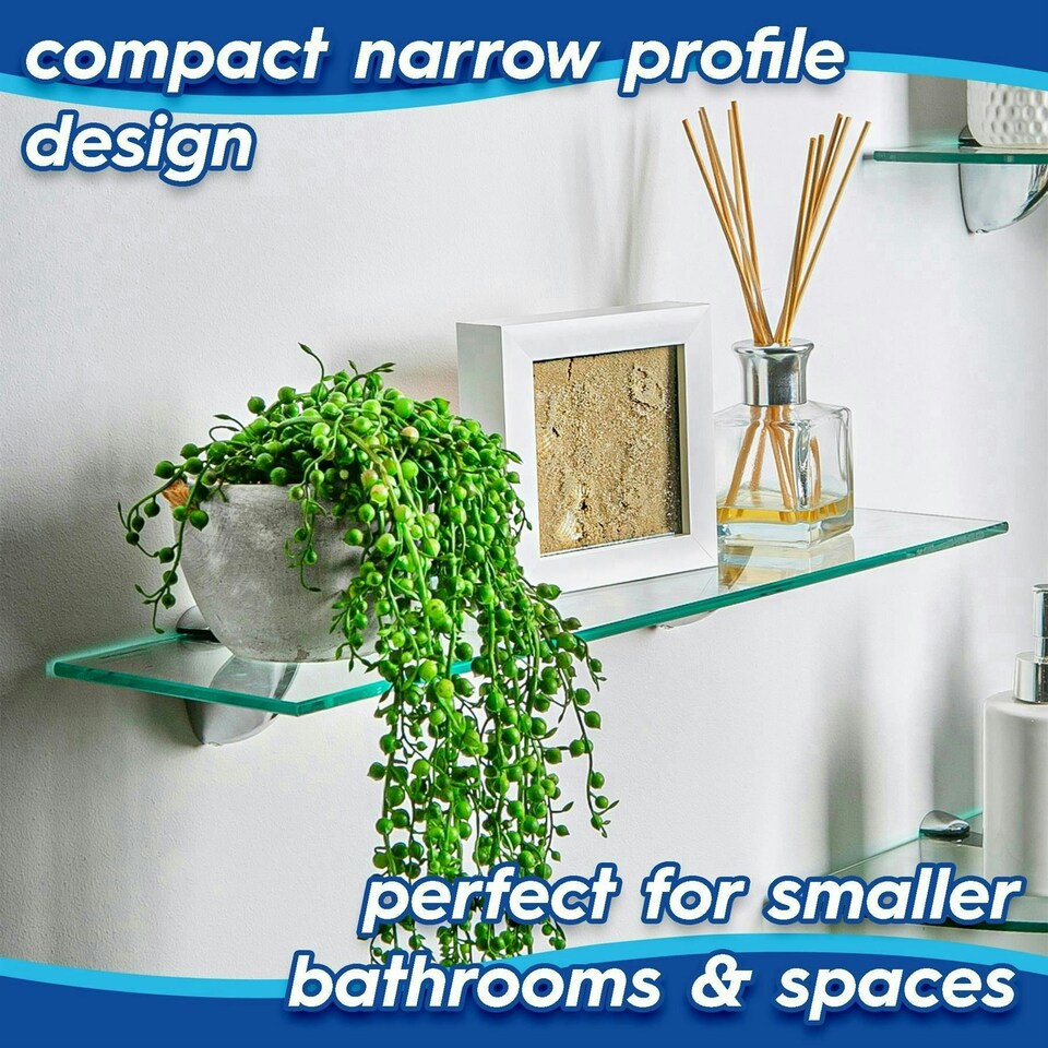 image 1 of Harbour Housewares 60cm Floating Glass Bathroom Shelf - Clear - Chrome Brackets Silver