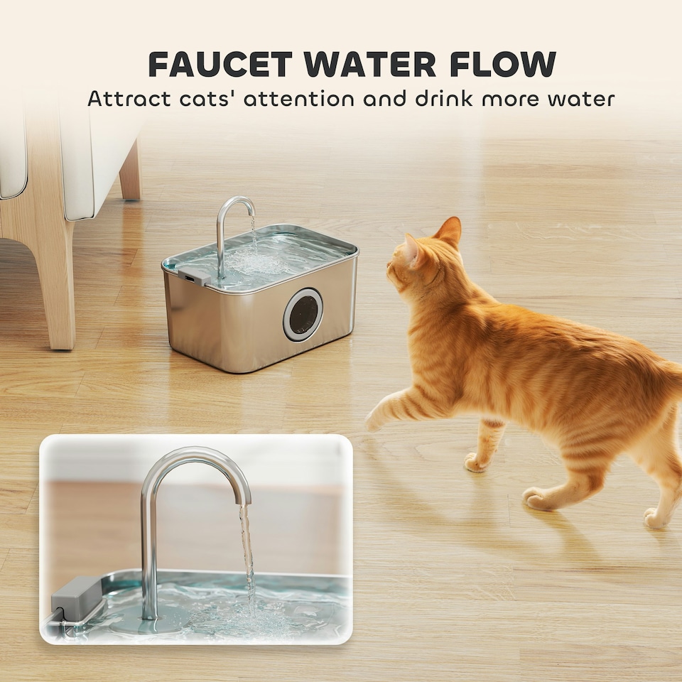 image 1 of PawHut 3.2L Cat Water Fountain for Drinking Stainless Steel Ultra-Silent Silver