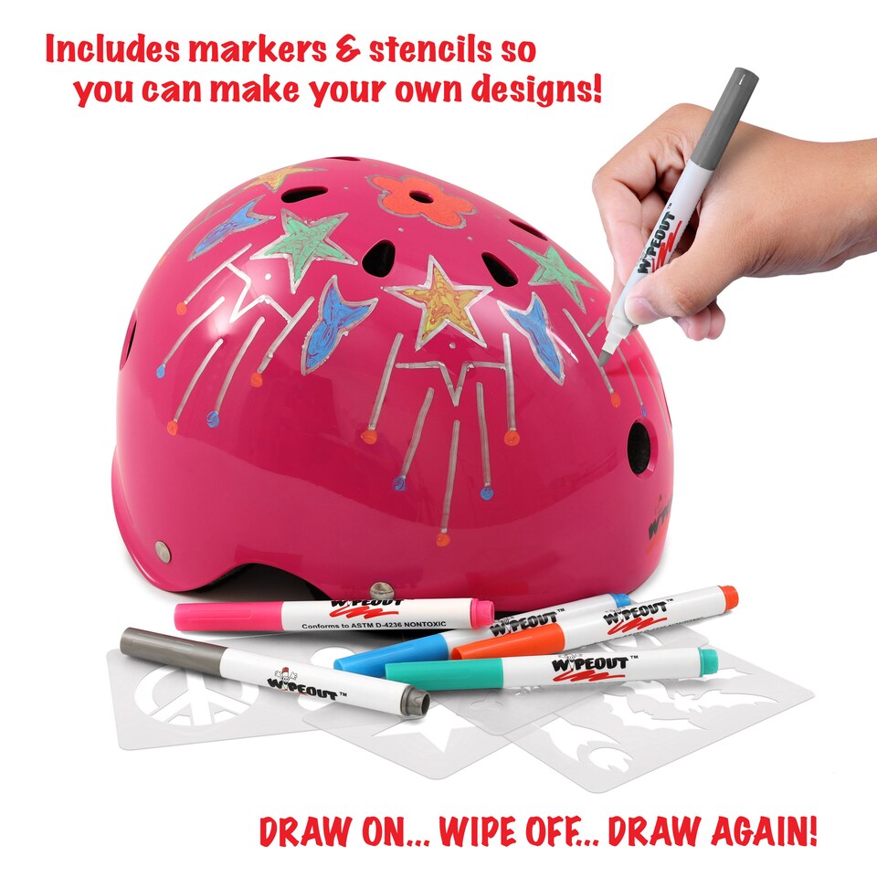 image 1 of Wipeout Dry Erase Kids Cycle Helmet - Neon Pink 5+ | Pink