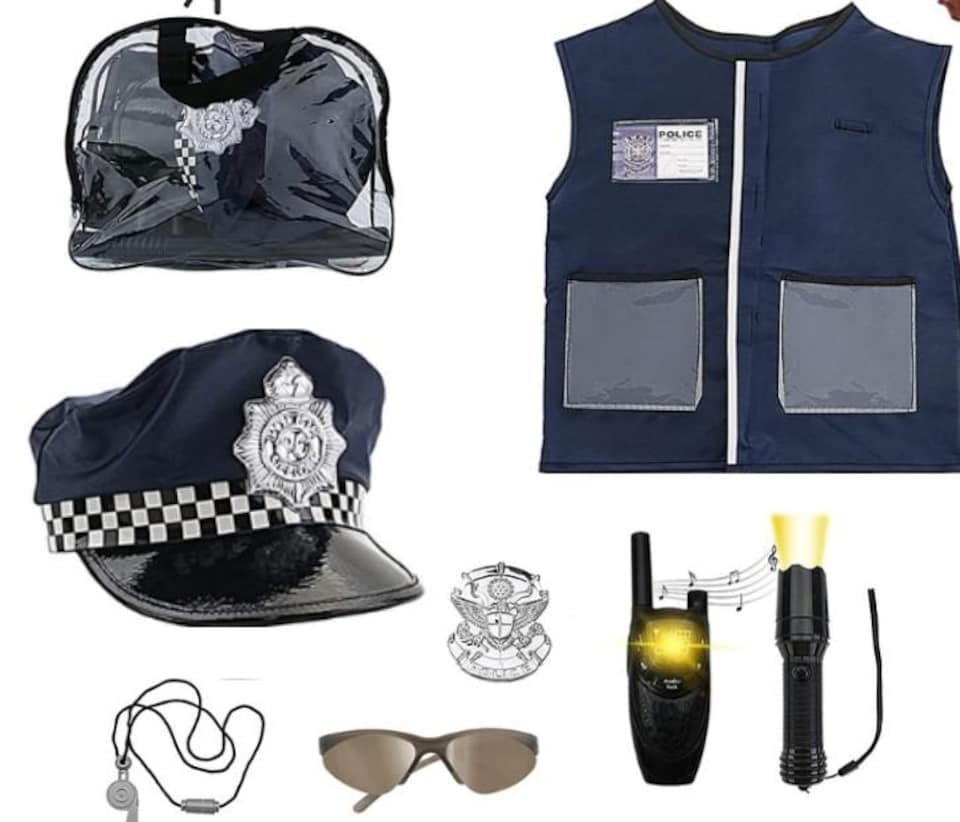 image 1 of Police Costume Role Play Set – Vest, Hat, Toy Shotgun & Accessories with Sound for Kids Ages 6+
