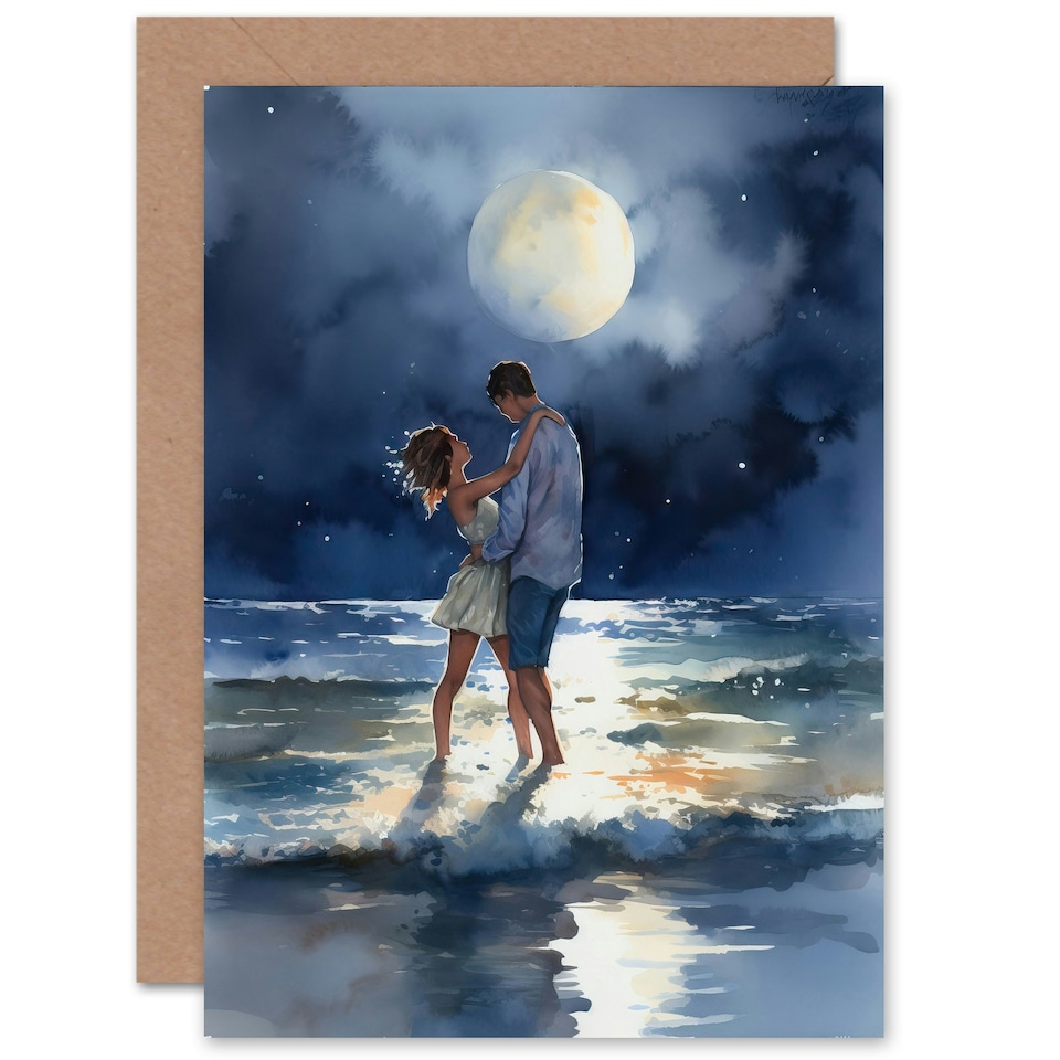 image 1 of Dancing Waves Watercolour Romance Love Partner Anniversary Card