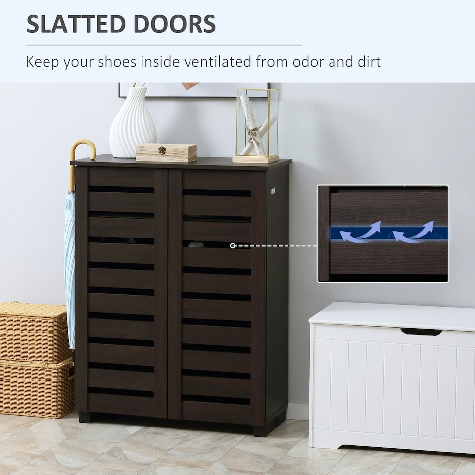 image 1 of HOMCOM Shoe Storage Cabinet with Slatted Doors for 15 Pairs of Shoes Brown Brown