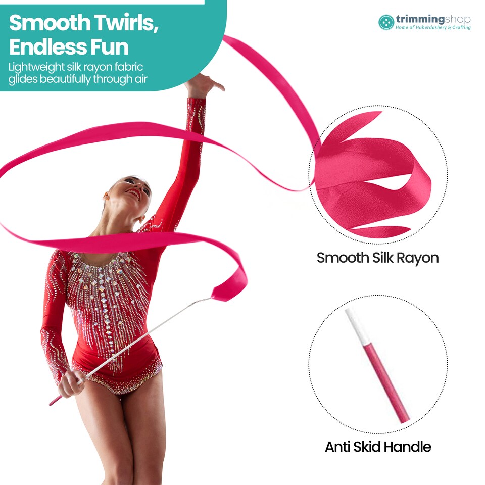 image 1 of 4 Metres Gymnastics Ribbon Wand, Satin Dance Streamer - 1pc