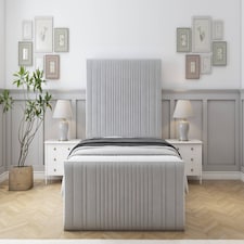 Sloomy Kingsley Silver Plush Bed Frame With 50" Upholstered Headboard 6' Super King