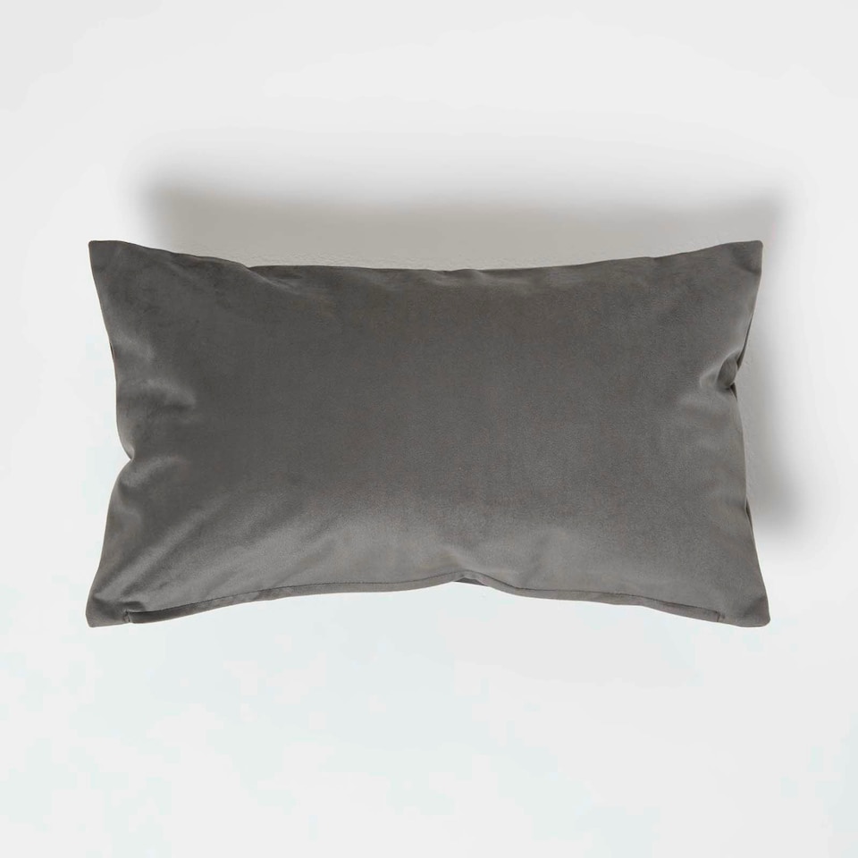 image 1 of Homescapes Grey Velvet Cushion - Bolster 30 x 50 cm Grey
