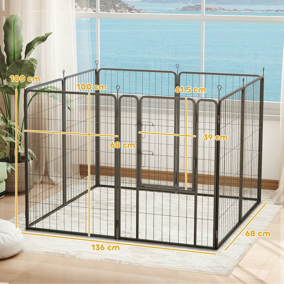 image 1 of PawHut Eight-Panel Dog Playpen with Door, for Indoor, Outdoor, 100cm Tall | Multi | Not provided