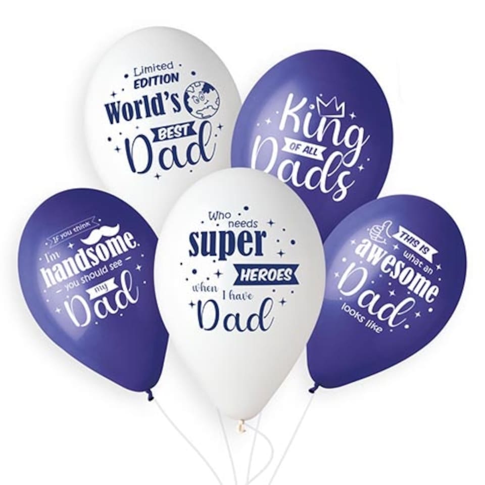 image 1 of King of all Dads Blue & White Latex Balloons 33cm / 13 in - Pack of 6