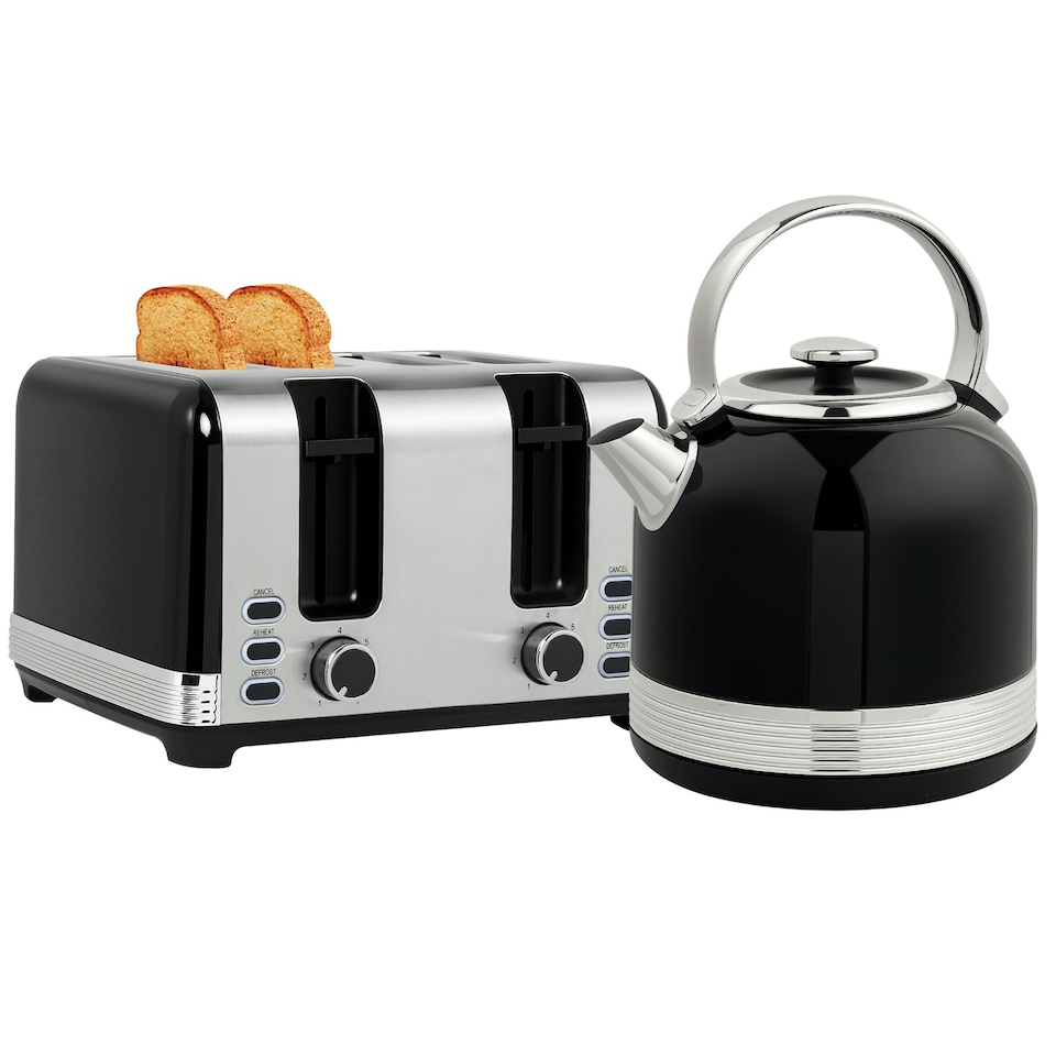image 1 of HOMCOM 1.7L 3000W Fast Boil Electric Kettle and 4 Slice Toaster Set, Black