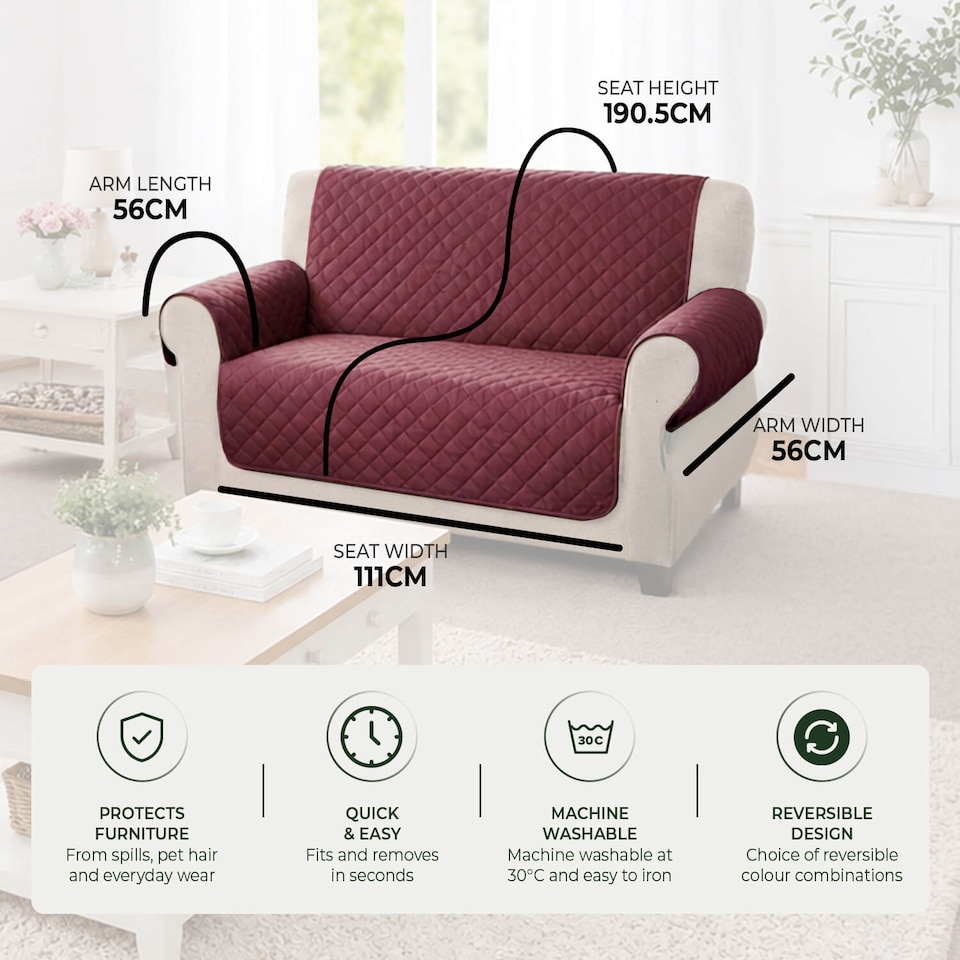 image 1 of Coopers Of Stortford 2 Seater Sofa Cover Quilted Washable Furniture Protector