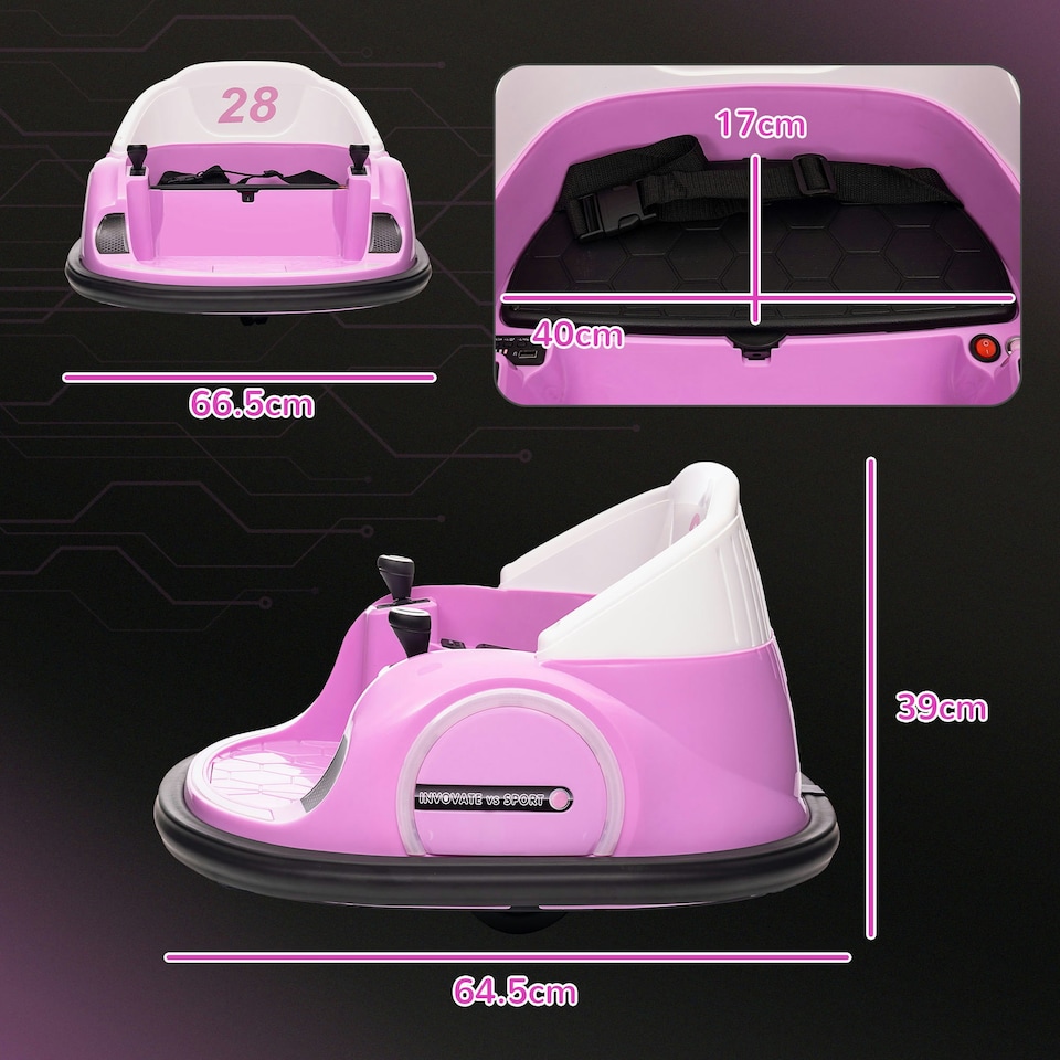image 1 of AIYAPLAY 360° Rotation 12V Kids Bumper Car w/ Remote Control, Pink