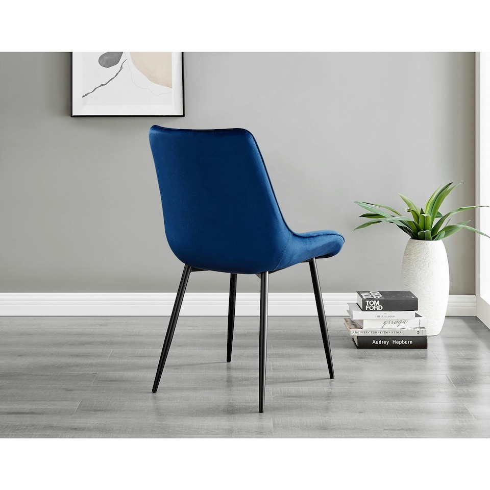 image 1 of Furniturebox 2x Pesaro Navy Velvet Black Leg Luxury Dining Chairs