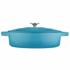 Cooks Professional Cast Iron Casserole Dish 28cm - Ovenproof Pan with Lid | Blue | Blue