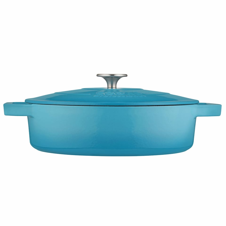 image 1 of Cooks Professional Cast Iron Casserole Dish 28cm - Ovenproof Pan with Lid | Blue | Blue