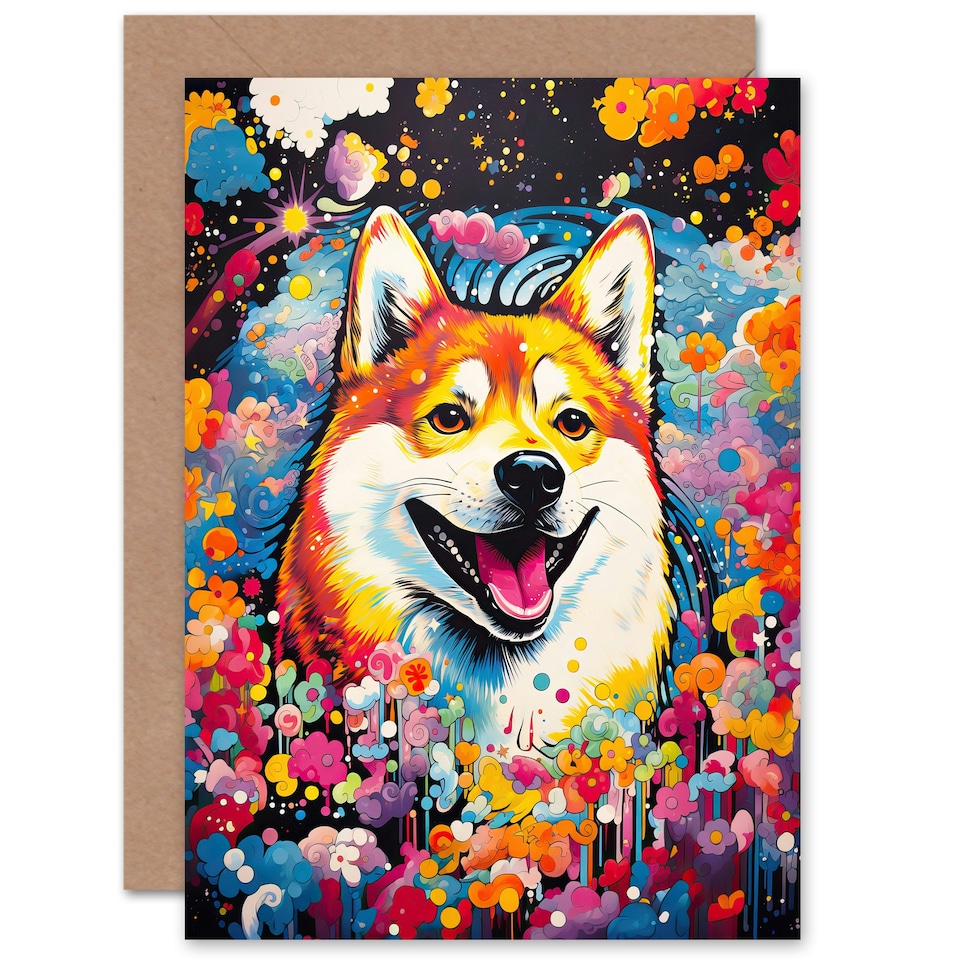 image 1 of Shiba Inu Pet Portrait Colourful Dog Lover Card