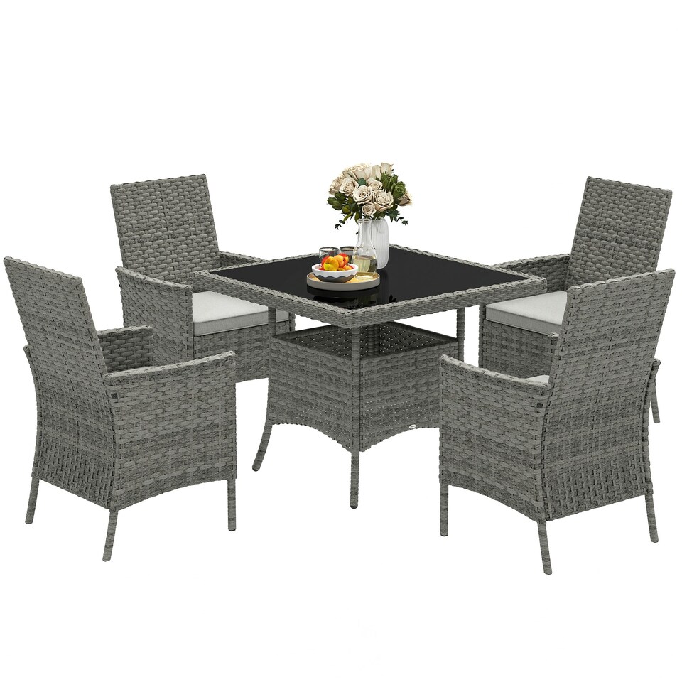 image 1 of Outsunny 4 Seater Rattan Garden Furniture Set with Cushion