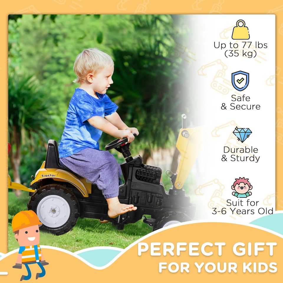 image 1 of HOMCOM Kids Pedal Go Kart Children Ride On Digger Tractor Toy Car For 3-6 Years