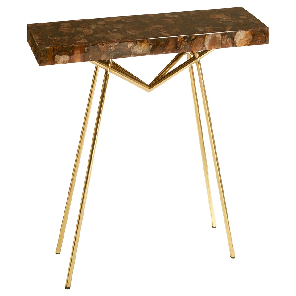 image 1 of Stunning Console Table With Agate Top, Agate Stone Top Hallway Console Table, Geometric Design Sofa Table Gold