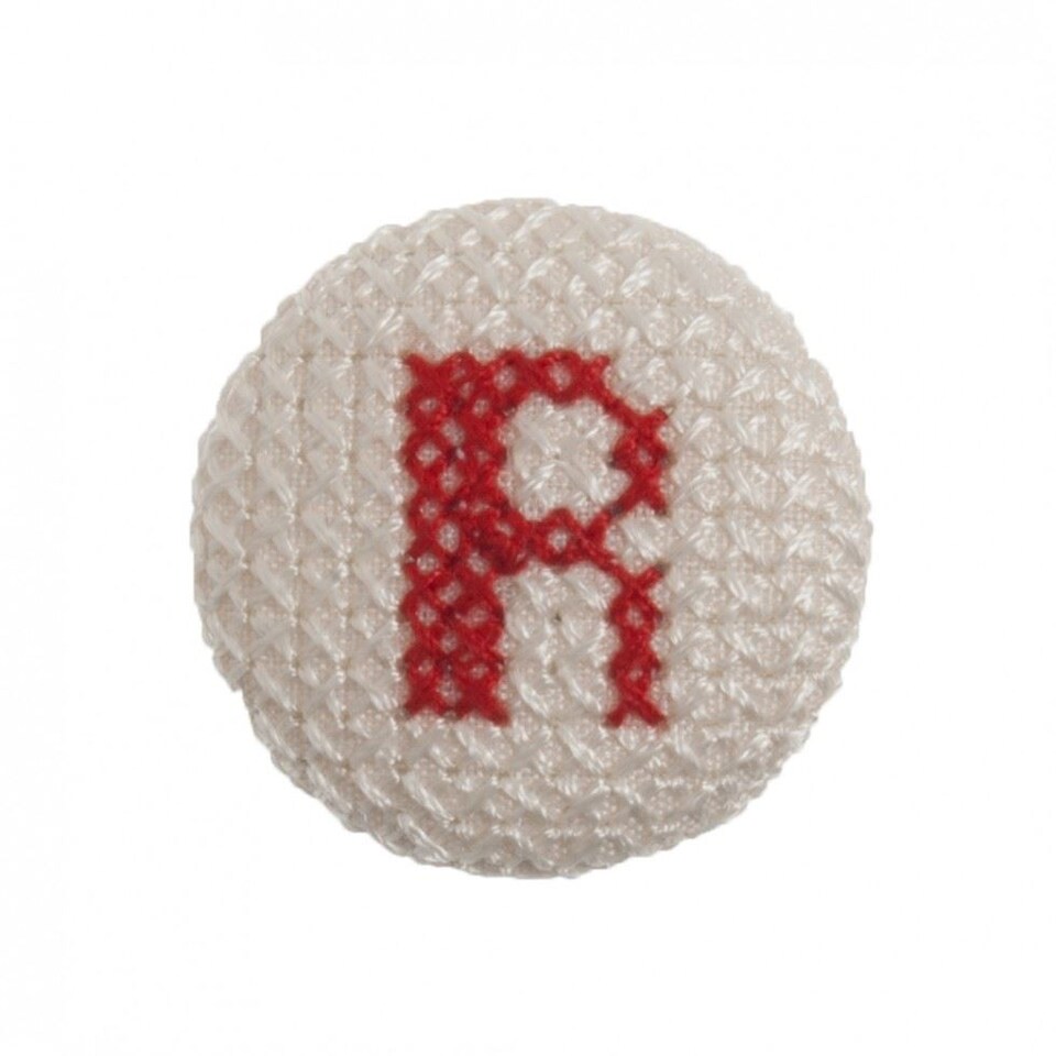 Trimits Red on White Letter R 25mm Cross Stitch Alphabet Buttons for Dressmaking - each