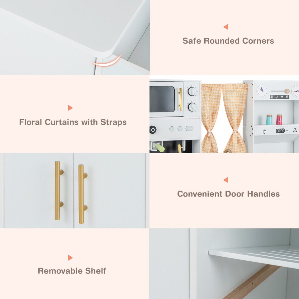 image 1 of COSTWAY Kids Kitchen Playset Toddlers Wooden Pretend Play Kitchen Cooking Toy