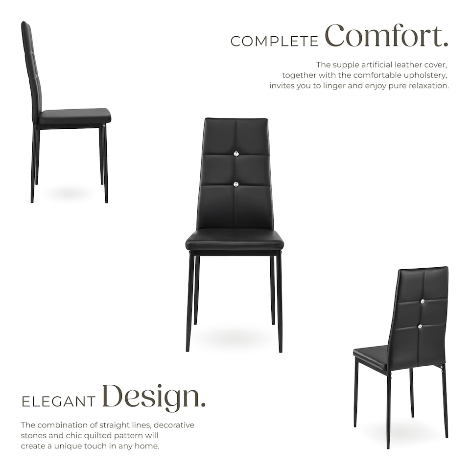 image 1 of Dining Chair Set - high backrest, slim steel legs & rhinestone highlights | Black | black | 4