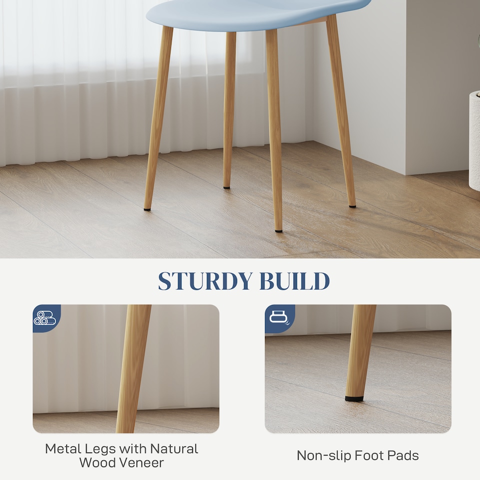 image 1 of HOMCOM Modern Dining Chairs Set of 4, Kitchen Chairs with Backrest and Steel Legs for Dining Room, Living Room, Light Blue | Blue