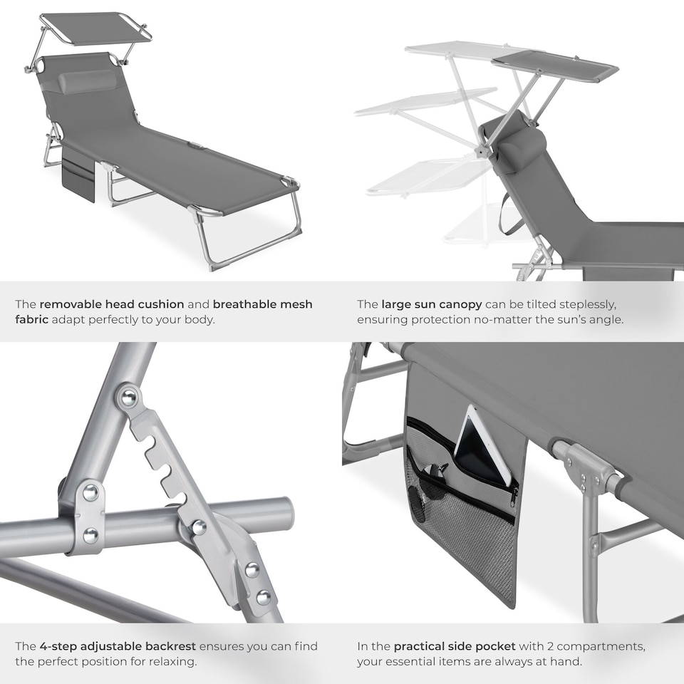 image 1 of Sun Lounger - foldable with sun canopy | Grey | grey | 1