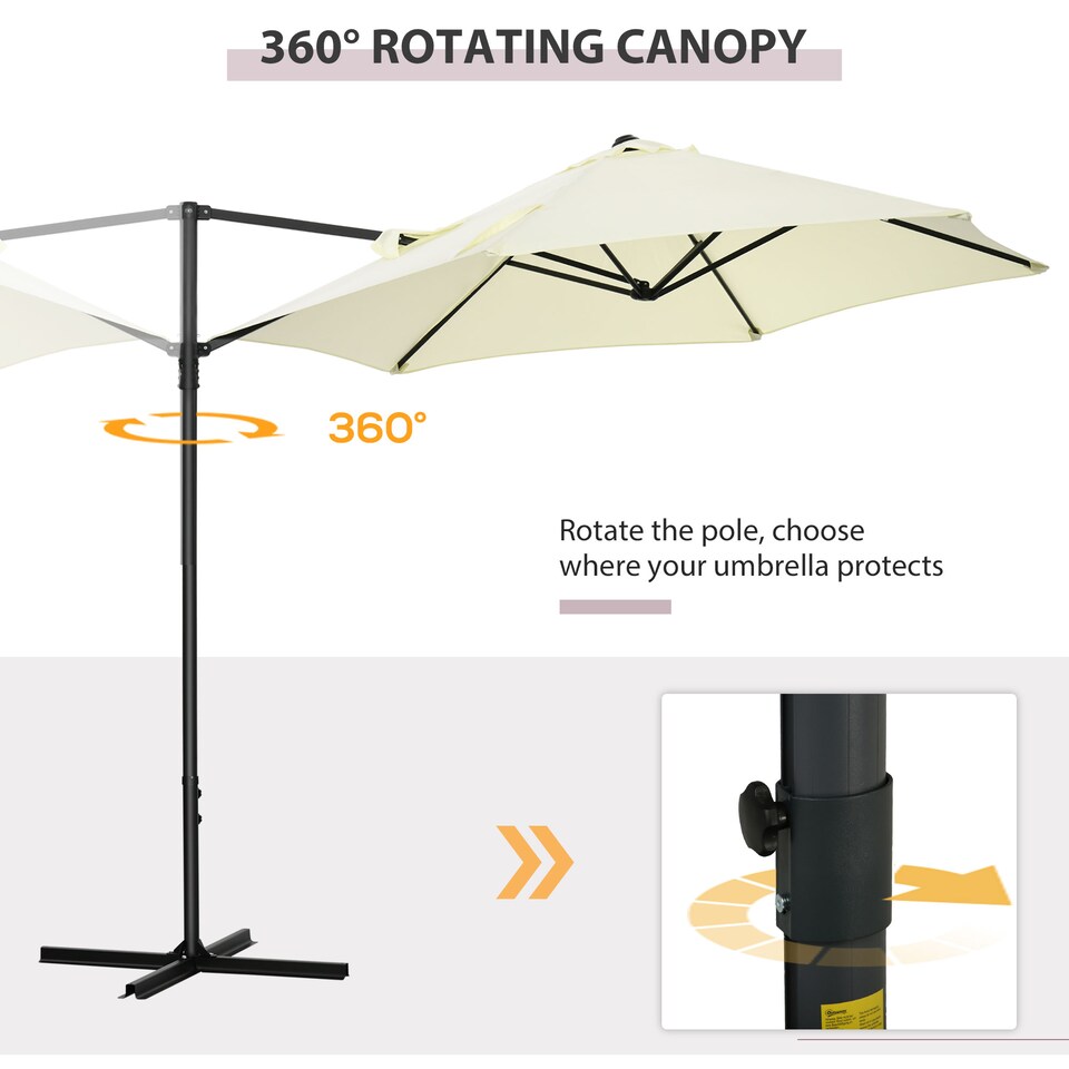 image 1 of Outsunny 2.5M Garden Cantilever Parasol, Offset Roma Patio Umbrella Hanging Sun Shade Canopy Shelter with 360 Rotation and Cross Base, Beige