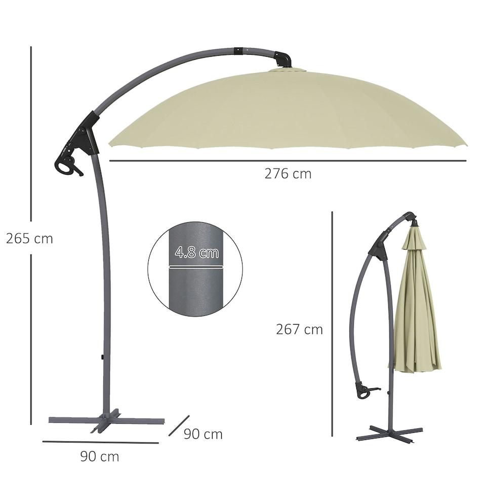 image 1 of Outsunny 2.7m Cantilever Parasol with Cross Base, Crank Handle, Beige