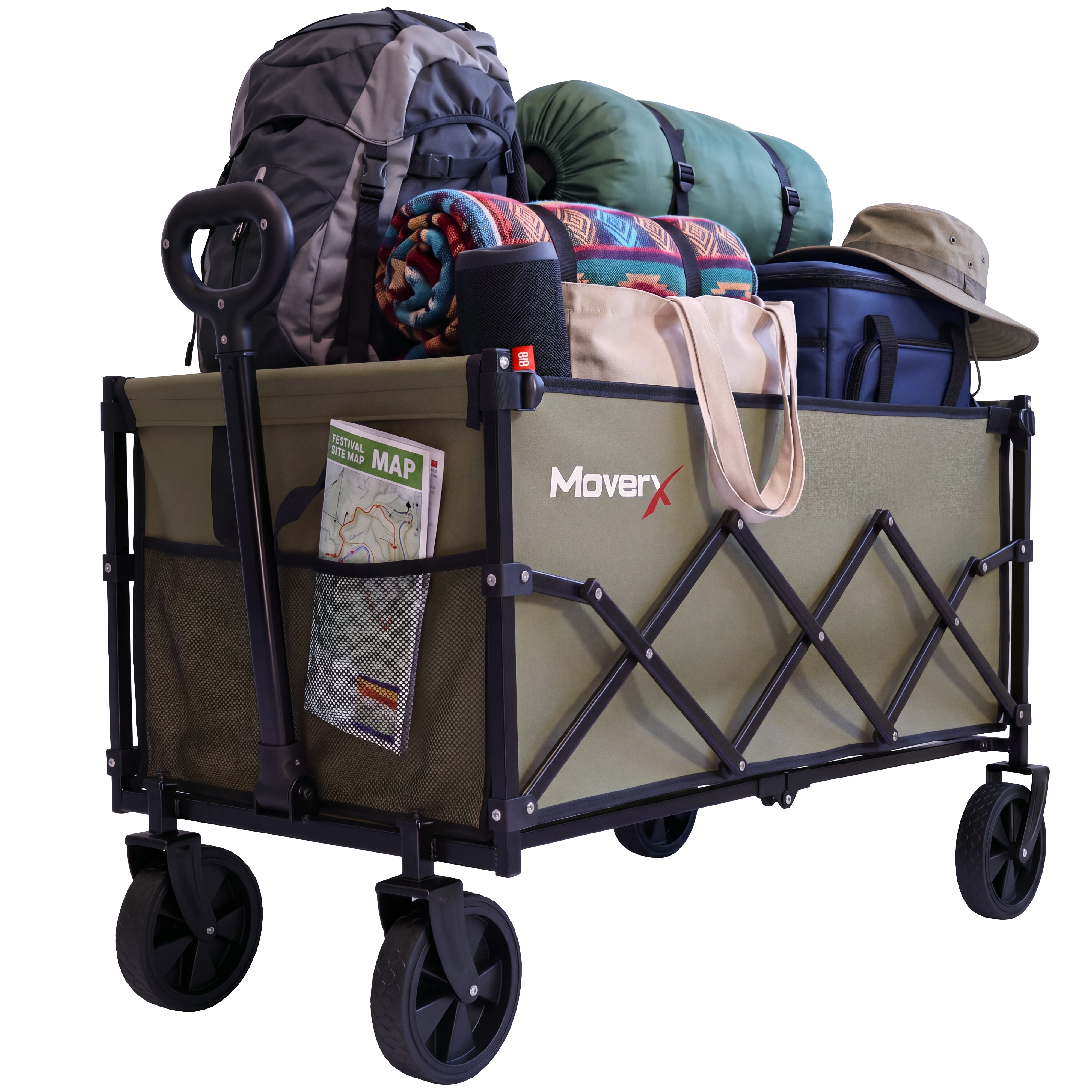 MoverX 150L/150kg Folding Camping Trolley / Festival Wagon - Khaki