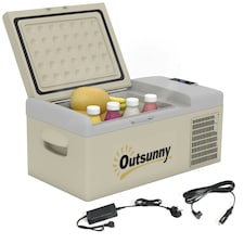 Outsunny 16L Car Refrigerator Fridge Freezer, 12/24V DC and 100-240V AC, Khaki